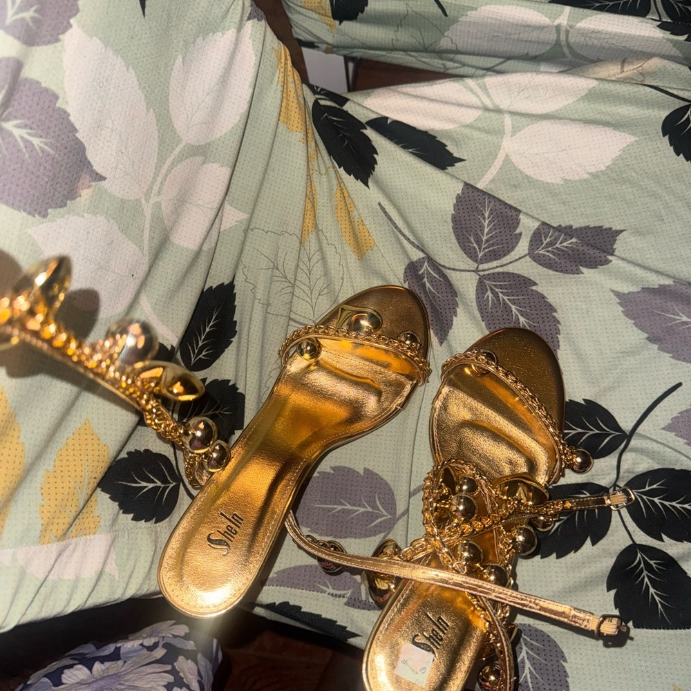 SHEIN Metallic Gold Chain Heels